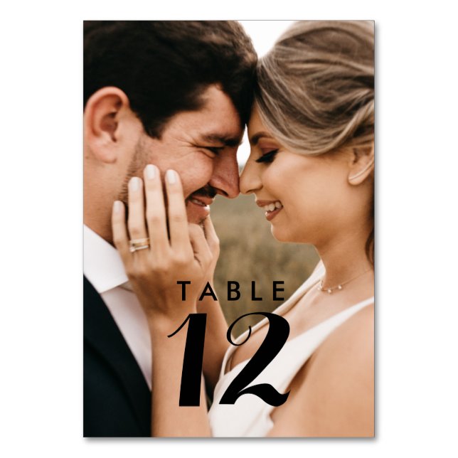 Elegante moderne Foto Hochzeitstippkarten Tischnummer (Vorderseite)