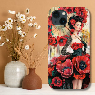 Elegante, moderne Frau & Mohnblumen Kleid Case-Mate iPhone Hülle