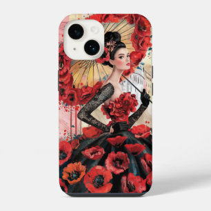 Elegante, moderne Frau & Mohnblumen Kleid iPhone 14 Hülle