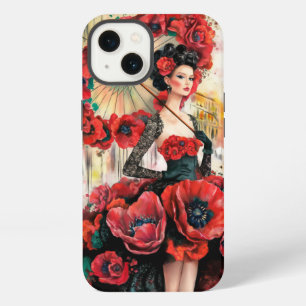Elegante, moderne Frau & Mohnblumen Kleid iPhone Hülle