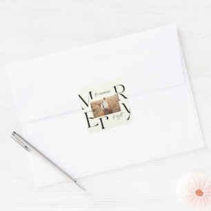 Elegante moderne frohe Weihnachten Foto-Typografie Quadratischer Aufkleber