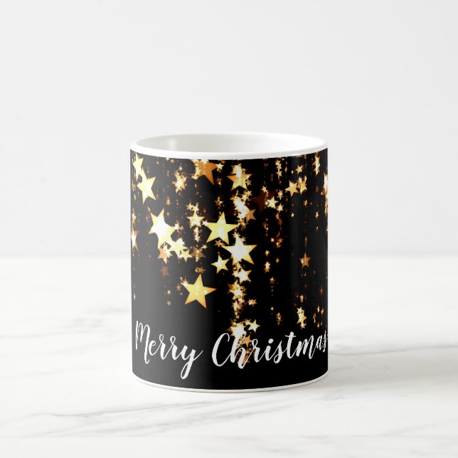 elegante moderne frohe Weihnachtsgolden-Sterne Kaffeetasse (Mittel)