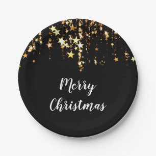 elegante moderne frohe Weihnachtsgolden-Sterne Pappteller