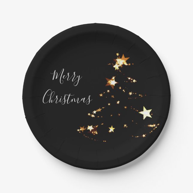 elegante moderne frohe Weihnachtsgolden-Sterne Pappteller (Vorderseite)