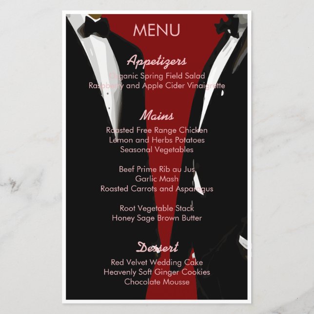 Elegante moderne Gay Men Wedding Menu (Rückseite)