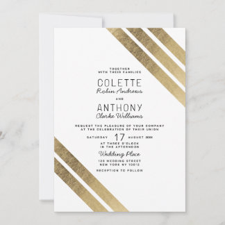 Elegante moderne geometrische Hochzeit in Weißgold Einladung