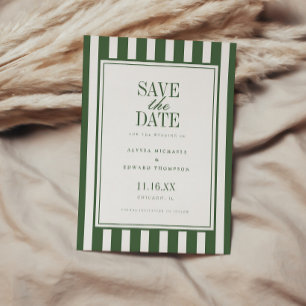 Elegante moderne gestreifte olivgrüne Hochzeit Save The Date