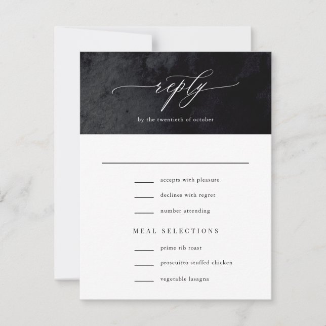 Elegante Moderne Glam Black Goth Hochzeit RSVP Karte (Vorderseite)