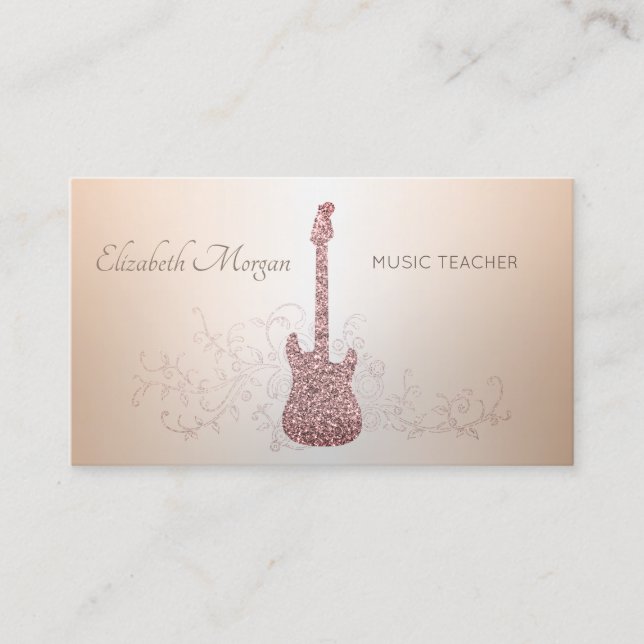 Elegante Moderne, Glitzer-Gitarre, Musiklehrer Visitenkarte (Vorderseite)