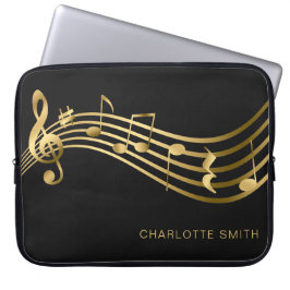 Elegante Moderne Gold & Black Musiknoten Laptopschutzhülle