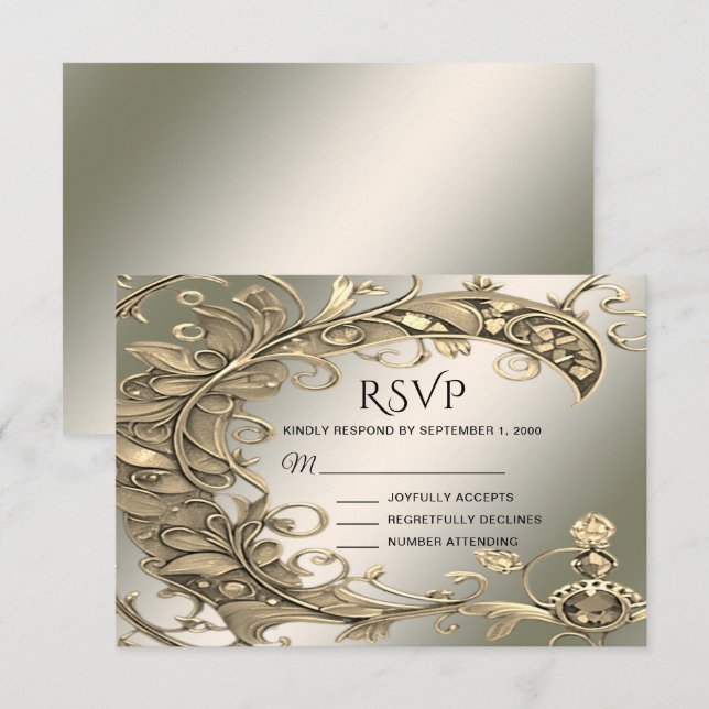 Elegante moderne Gold Decorative RSVP Card Karte (Vorne/Hinten)
