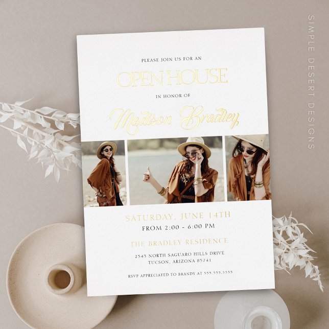 Elegante Moderne Gold Foil Abschluss Ankündigung (Modern Elegant Gold Foil Graduation Open House Invitation )
