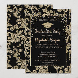 Elegante moderne Gold Glitzer Graduation Cap,Wirbe Einladung