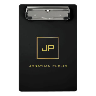 Elegante moderne Gold Monogram Black Template Mini Klemmbrett