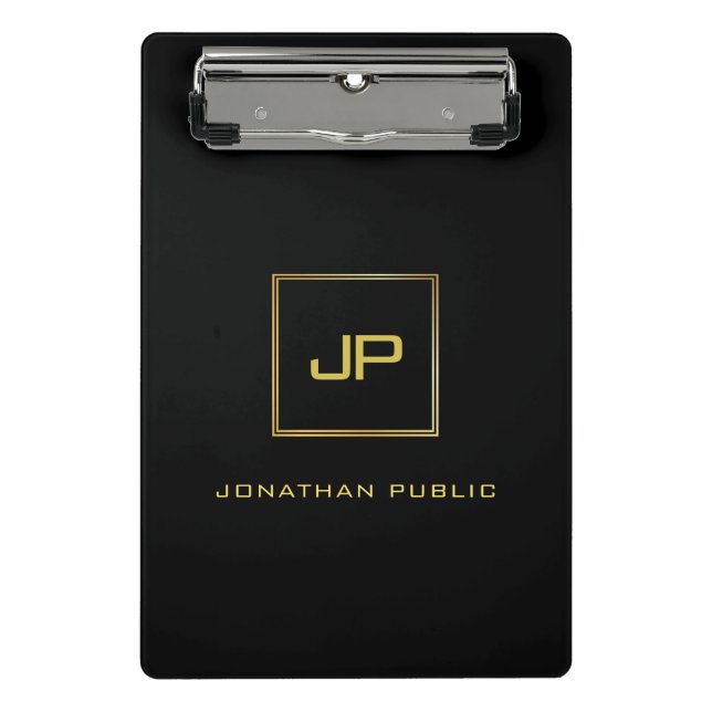 Elegante moderne Gold Monogram Black Template Mini Klemmbrett (Vorderseite)