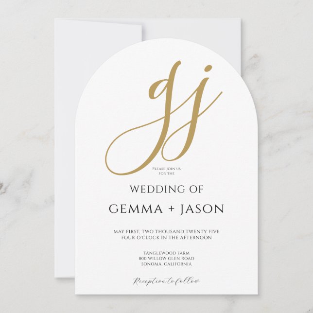 Elegante Moderne Gold Monogram Wedding Einladung (Vorderseite)