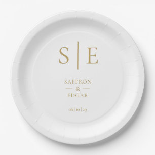 Elegante Moderne Gold Monogram Wedding Pappteller
