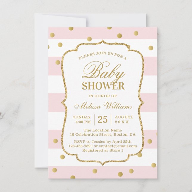 Elegante moderne Gold Pink Baby Dusche Einladung (Vorderseite)