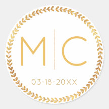 Elegante Moderne Gold Rustic Wreath Monogram Weddi