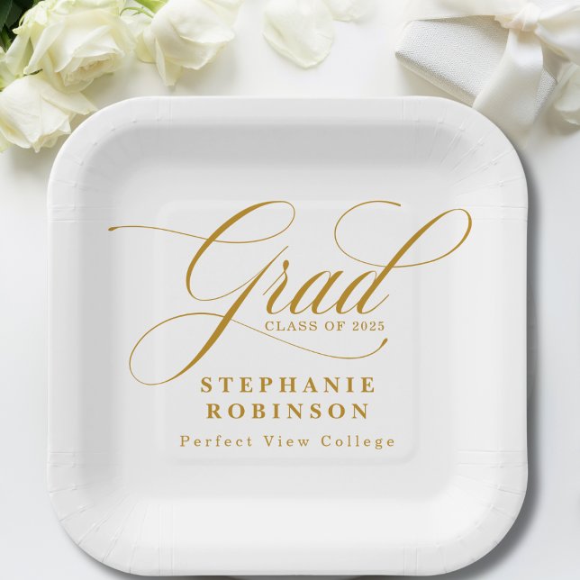 Elegante Moderne Gold Script Graduation Party Pappteller (Von Creator hochgeladen)