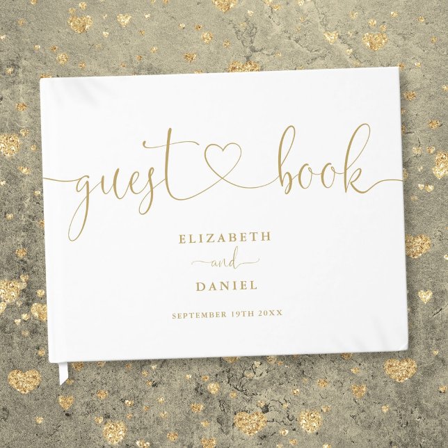 Elegante moderne Gold Script-Hochzeit Gästebuch (Elegant Modern Gold Script Script Wedding Guest Book)