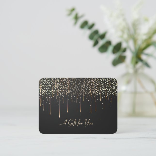Elegante moderne Gold-Tropfen, Confetti Rabattkarte (Stehend Vorderseite)