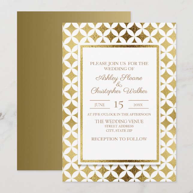 Elegante, moderne Gold- und White-Wedding-Einladun Einladung (Vorne/Hinten)