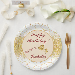Elegante, moderne Gold Weißharte Glaskollektion Pappteller