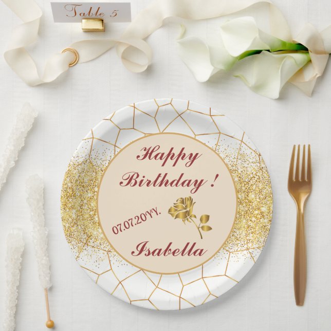 Elegante, moderne Gold Weißharte Glaskollektion Pappteller (Hochzeit)