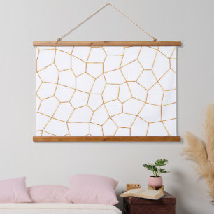 Elegante, moderne Gold Weißharte Glaskollektion Wandteppich Mit Holzrahmen