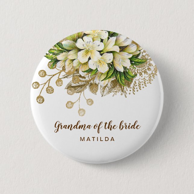 Elegante, moderne Goldblütengroßma der Braut Button (Vorderseite)
