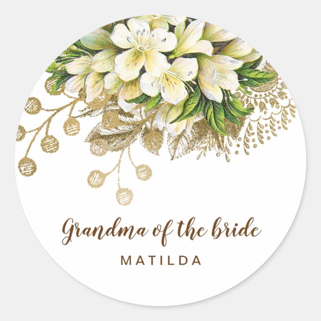 Elegante moderne goldblütige Oma der Braut Runder Aufkleber (Vorderseite)