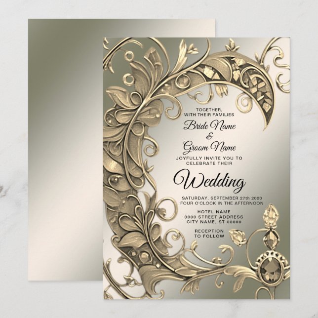 Elegante Moderne Golddekoration Hochzeit Einladung (Vorne/Hinten)
