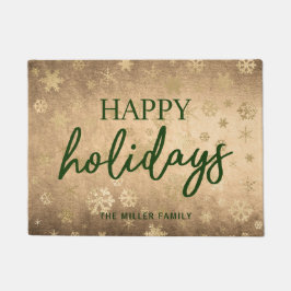Elegante moderne Golden & Green Happy Holidays Fußmatte