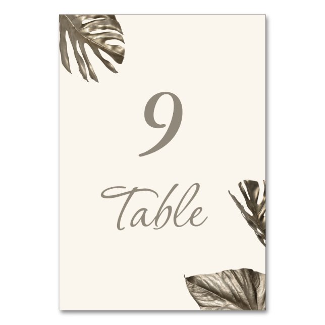 Elegante Moderne goldene Botanische Hochzeit Tischnummer (Vorderseite)