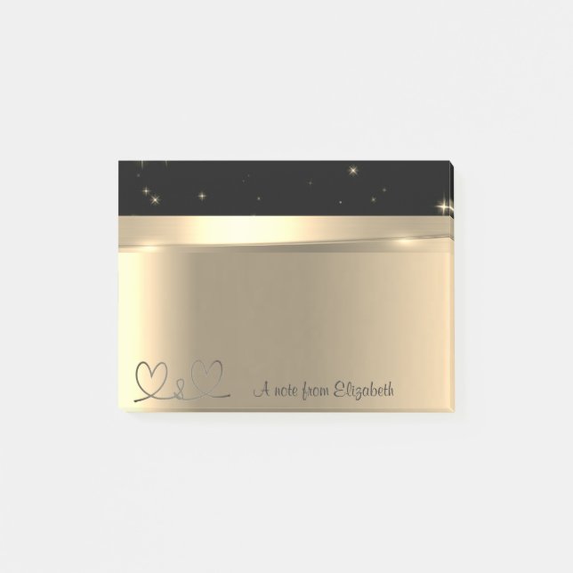 Elegante Moderne Goldene Herzen - Personalisiert Post-it Klebezettel (Vorderseite)