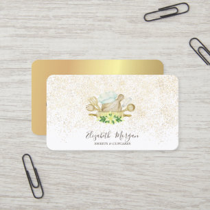 Elegante moderne goldene Konfetti-Blumen-Bäckerei- Visitenkarte