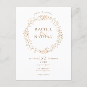 Elegante moderne goldene Lorbeer-Girlande Hochzeit Einladungspostkarte