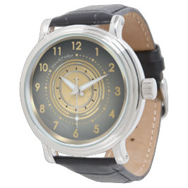Elegante moderne goldene und silberne dunkle Leder Armbanduhr