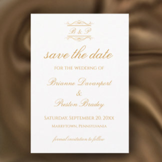 Elegante moderne goldene und weiße Monogramm-Hochz Save The Date