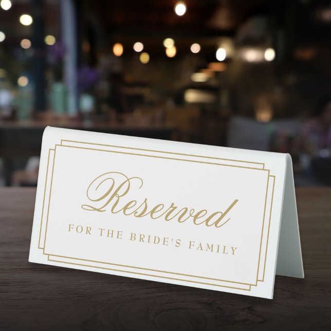 Elegante Moderne Goldmedaille Tischaufsteller (Elegant Modern Gold Art Deco Wedding Reserved Table Tent Sign)