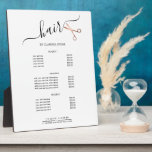 Elegante moderne Goldschere der Rose Fotoplatte<br><div class="desc">Modernes und elegantes Design für Friseursalons mit Imitaten Rose Goldschere,  elegantem Kalligraphie-Schriftart und weißem Hintergrund.</div>
