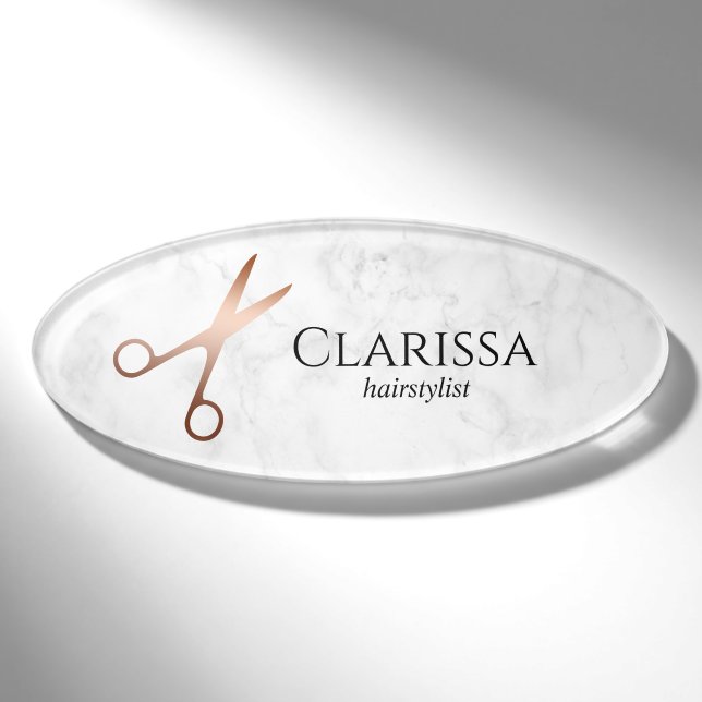 Elegante, moderne Goldschere der Rose Namenschild (Vorderseite)