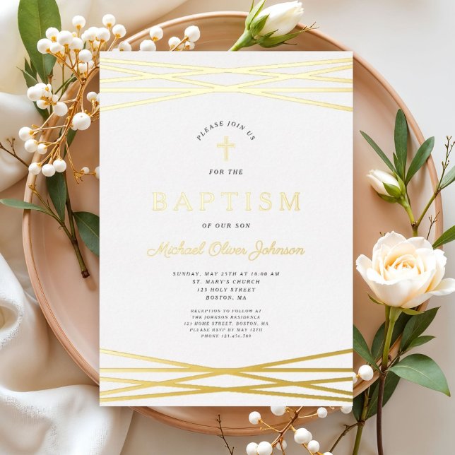 Elegante moderne Goldskripttaufe Folieneinladung (Elegant Modern Gold Script Baptism Foil Invitation)