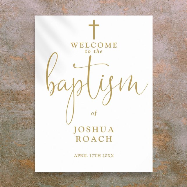 Elegante moderne Goldtaufe Begrüßung Poster (Elegant Modern Gold Baptism Welcome Sign)