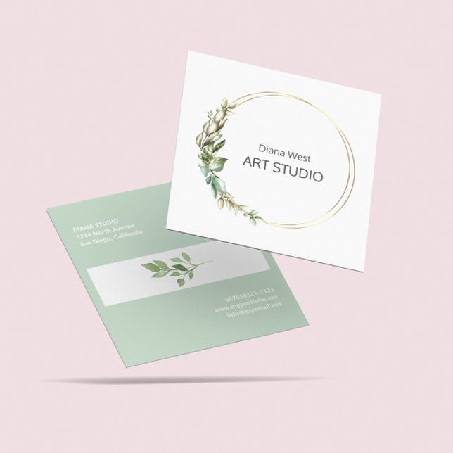 Elegante, moderne Green Blätter Business Card Quadratische Visitenkarte (Von Creator hochgeladen)