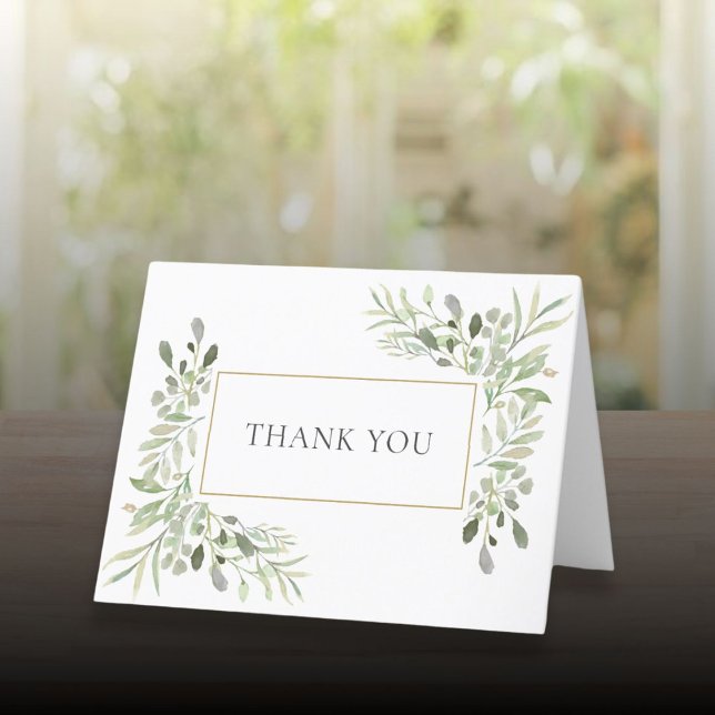 Elegante Moderne Grüne Blumenzwiese Dankeskarte (Elegant Modern Greenery Floral Wedding Thank You Card)