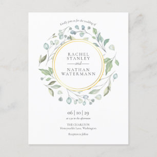 Elegante Moderne Grüne Garland Gold Hochzeit  Einladungspostkarte