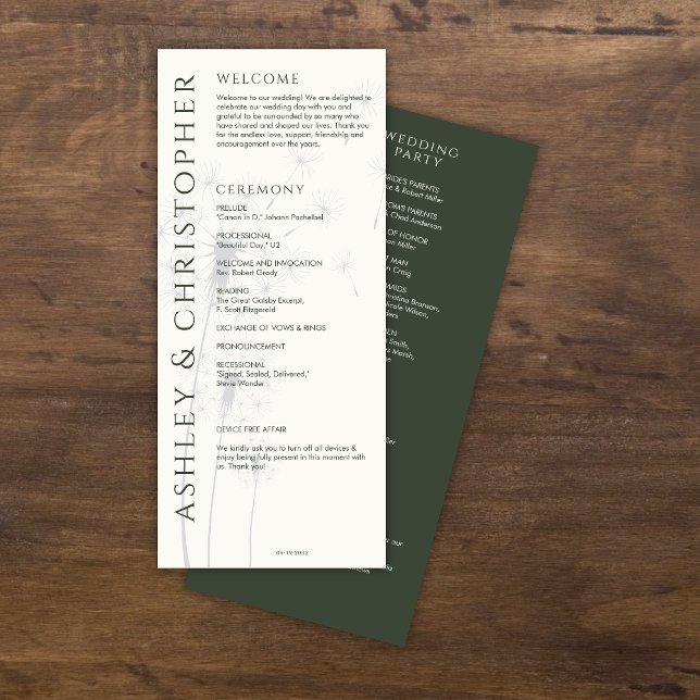 Elegante moderne grüne Hochzeit Programm (Von Creator hochgeladen)