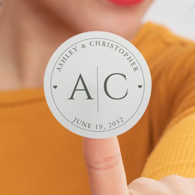 Elegante moderne grüne Hochzeit Runder Aufkleber (Von Creator hochgeladen)